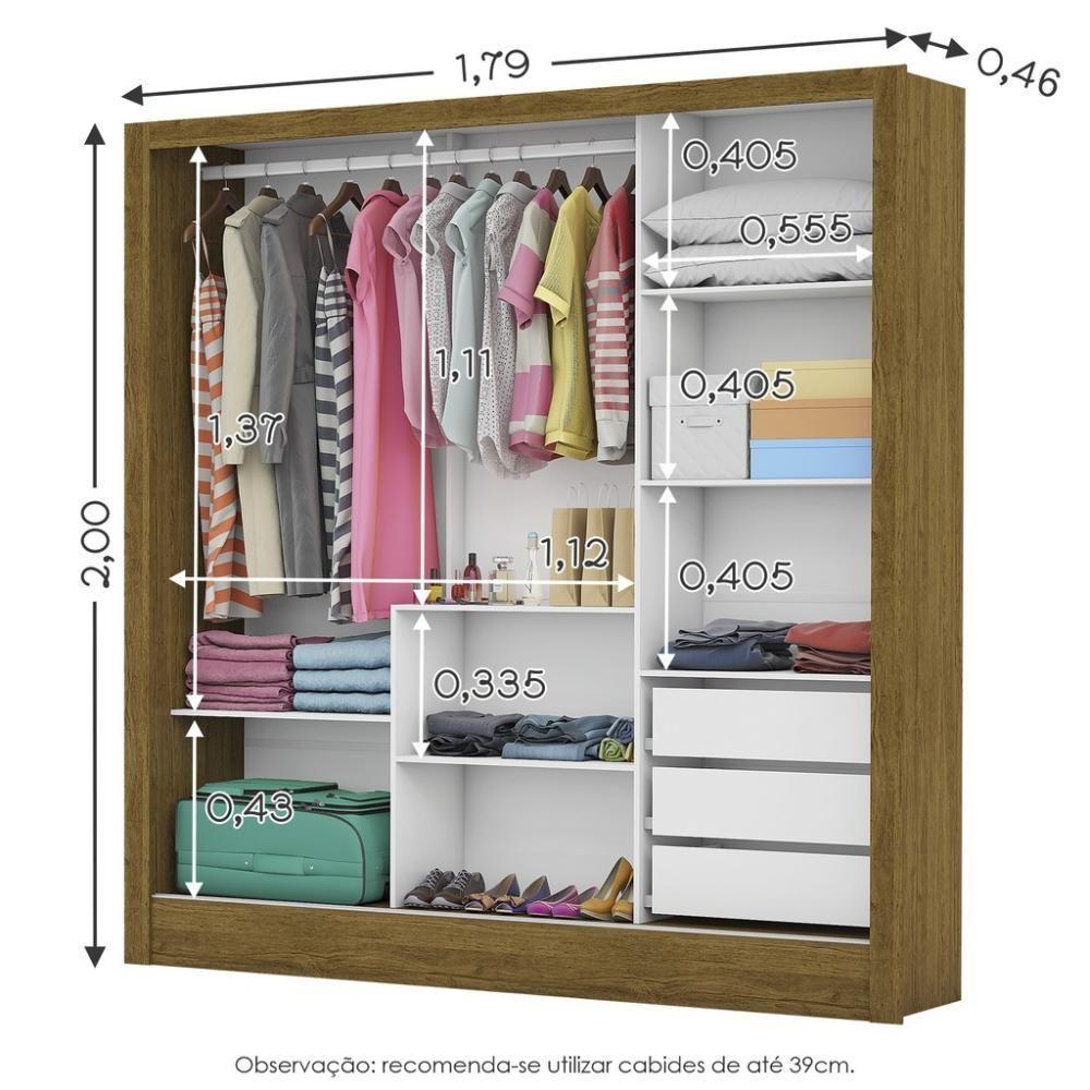 Guarda Roupa Roupeiro Santiago Plus 3 Portas De Correr Com Espelho Central 3 Gavetas Carioca Cinamomo Branco - 9