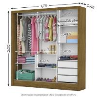 Guarda Roupa Roupeiro Santiago Plus 3 Portas De Correr Com Espelho Central 3 Gavetas Carioca Cinamomo Branco - 9