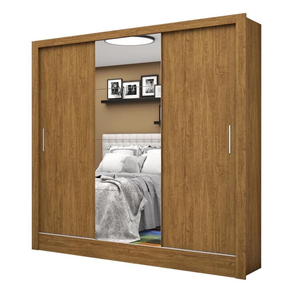 Guarda Roupa Roupeiro Santiago Plus 3 Portas De Correr Com Espelho Central 3 Gavetas Carioca Cinamomo - 1