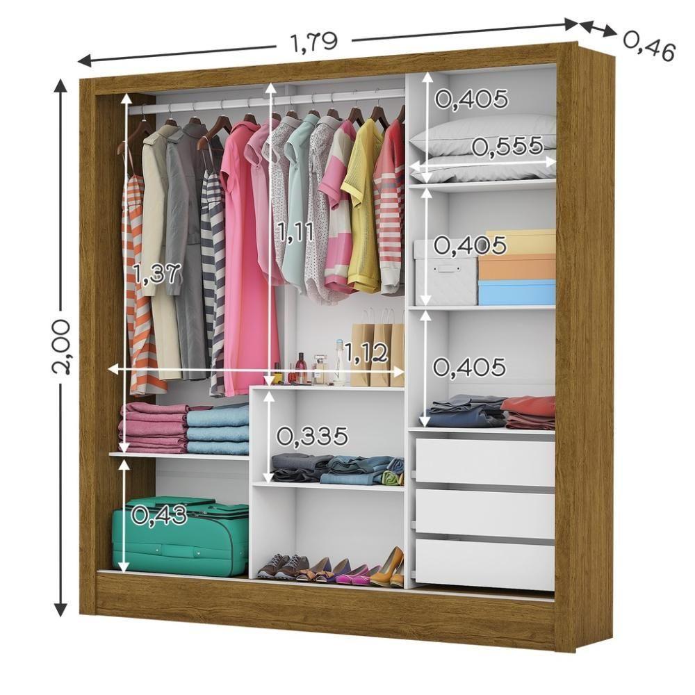 Guarda Roupa Roupeiro Santiago Plus 3 Portas De Correr Com Espelho Central 3 Gavetas Carioca Cinamomo - 4