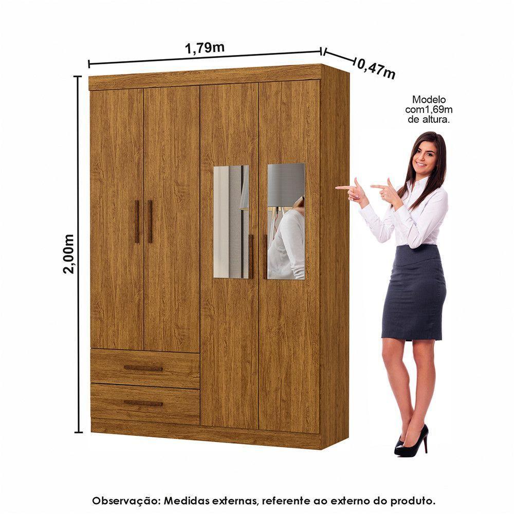 Guarda Roupa Casal Modulado 4 Portas Hércules 4 Portas e 4 Gavetas com Espelho Cinamomo - 6