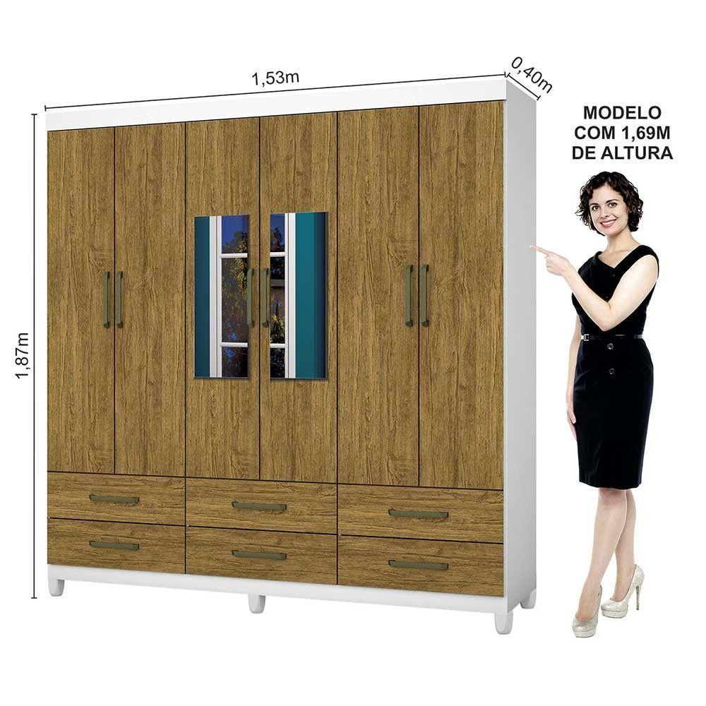 Guarda-roupa D22 6 Portas 6 Gavetas Com Espelho E Pés Branco Cinamomo - 4