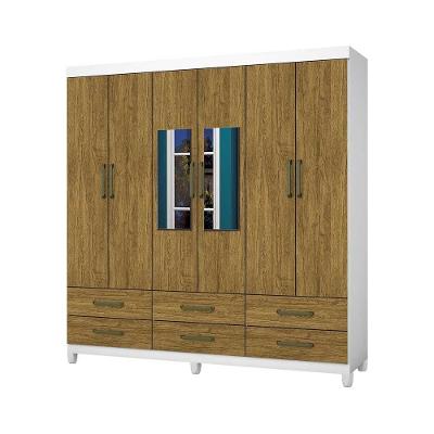 Guarda Roupa Guarda-roupa D22 6 Portas 6 Gavetas Branco Cinamomo MDP com Espelho