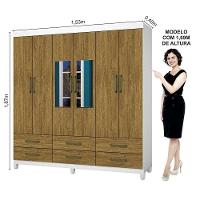 Guarda-roupa D22 6 Portas 6 Gavetas Com Espelho E Pés Branco Cinamomo