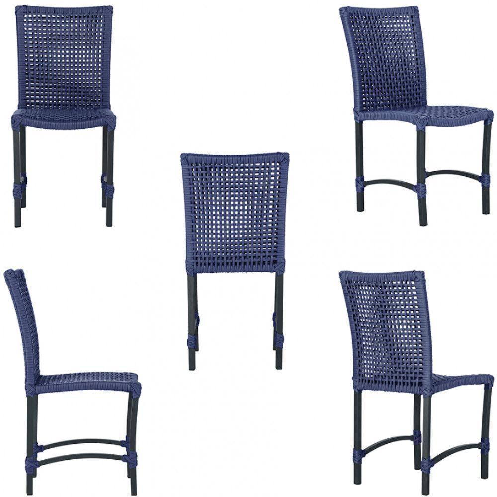 5 Cadeiras Cannes Corda Náutica Alumínio Cozinha Jantar Azul - 3