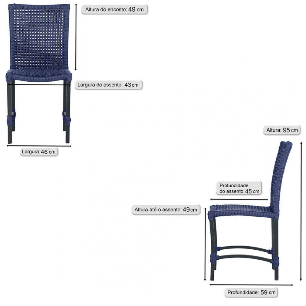 5 Cadeiras Cannes Corda Náutica Alumínio Cozinha Jantar Azul - 6