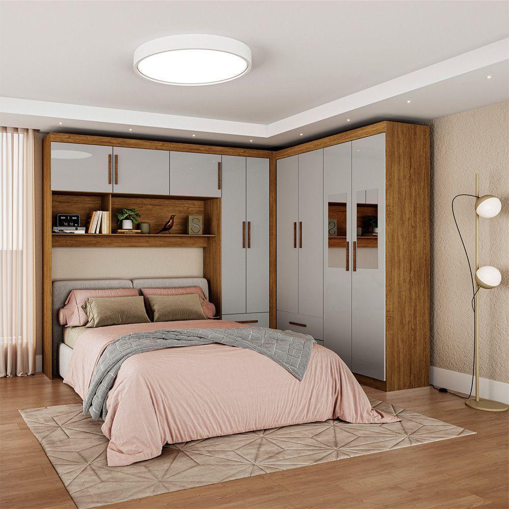 Guarda Roupa Casal Modulado 5 Portas Hercules 4 Portas e 4 Gavetas com Espelho Cinamomo/Off White - 1