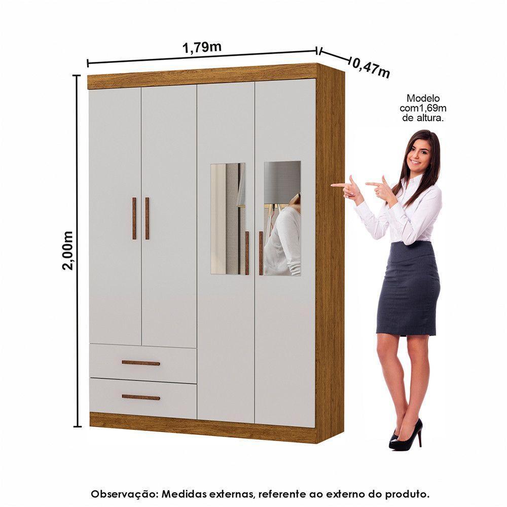 Guarda Roupa Casal Modulado 5 Portas Hercules 4 Portas e 4 Gavetas com Espelho Cinamomo/Off White - 4