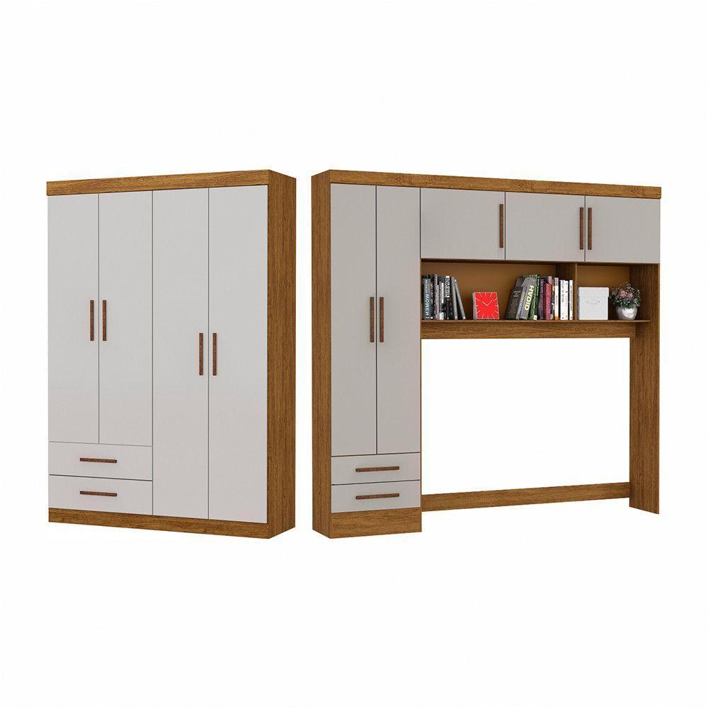 Guarda Roupa Casal Modulado 5 Portas Hercules 4 Portas 4 Gavetas Cinamomo com Off White - 2