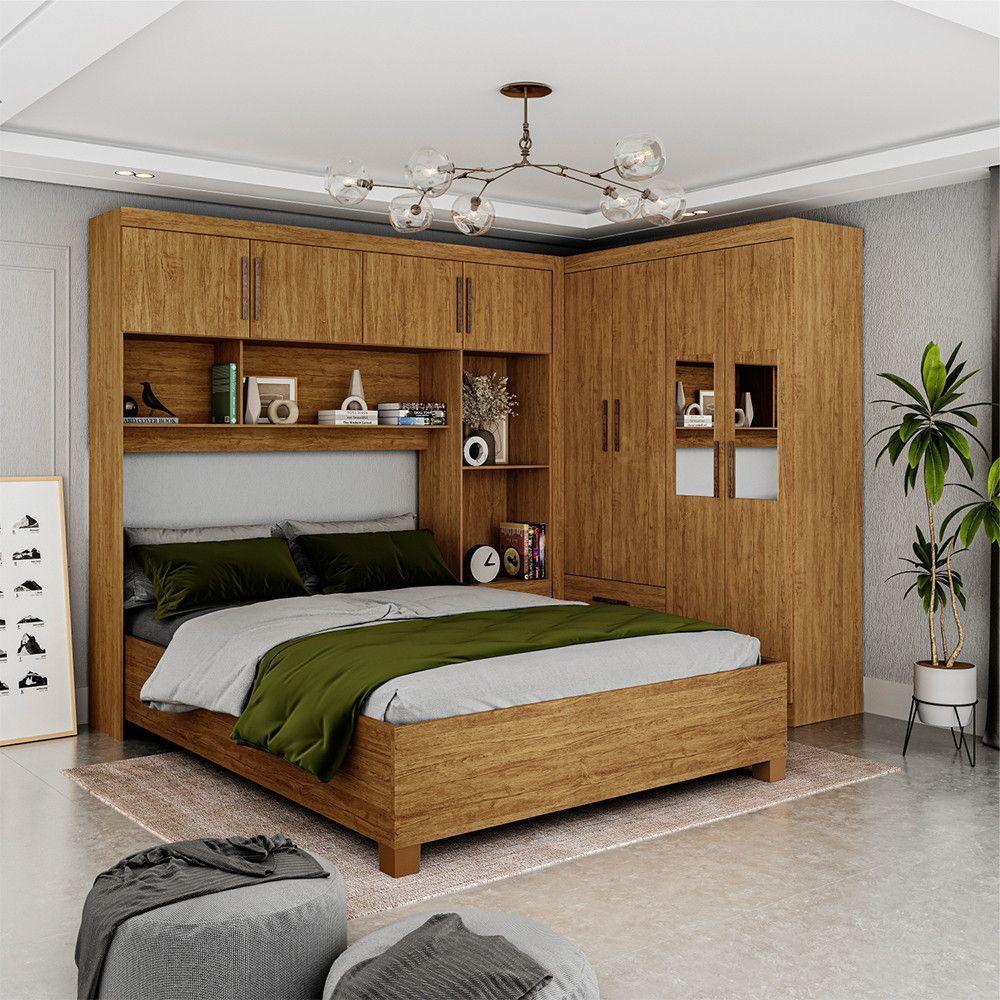 Guarda Roupa Casal Modulado 4 Portas com Cama Hércules 4 Portas e 4 Gavetas com Espelho Cinamomo - 1