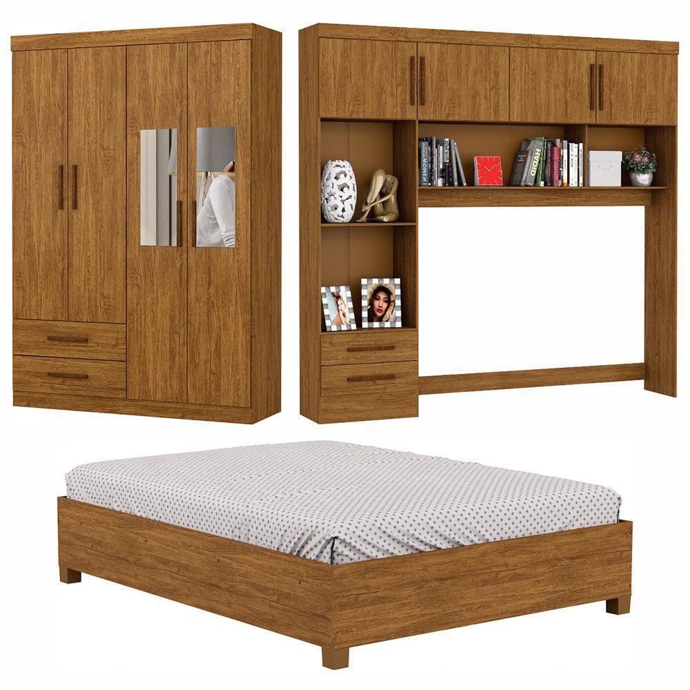 Guarda Roupa Casal Modulado 4 Portas com Cama Hércules 4 Portas e 4 Gavetas com Espelho Cinamomo - 2