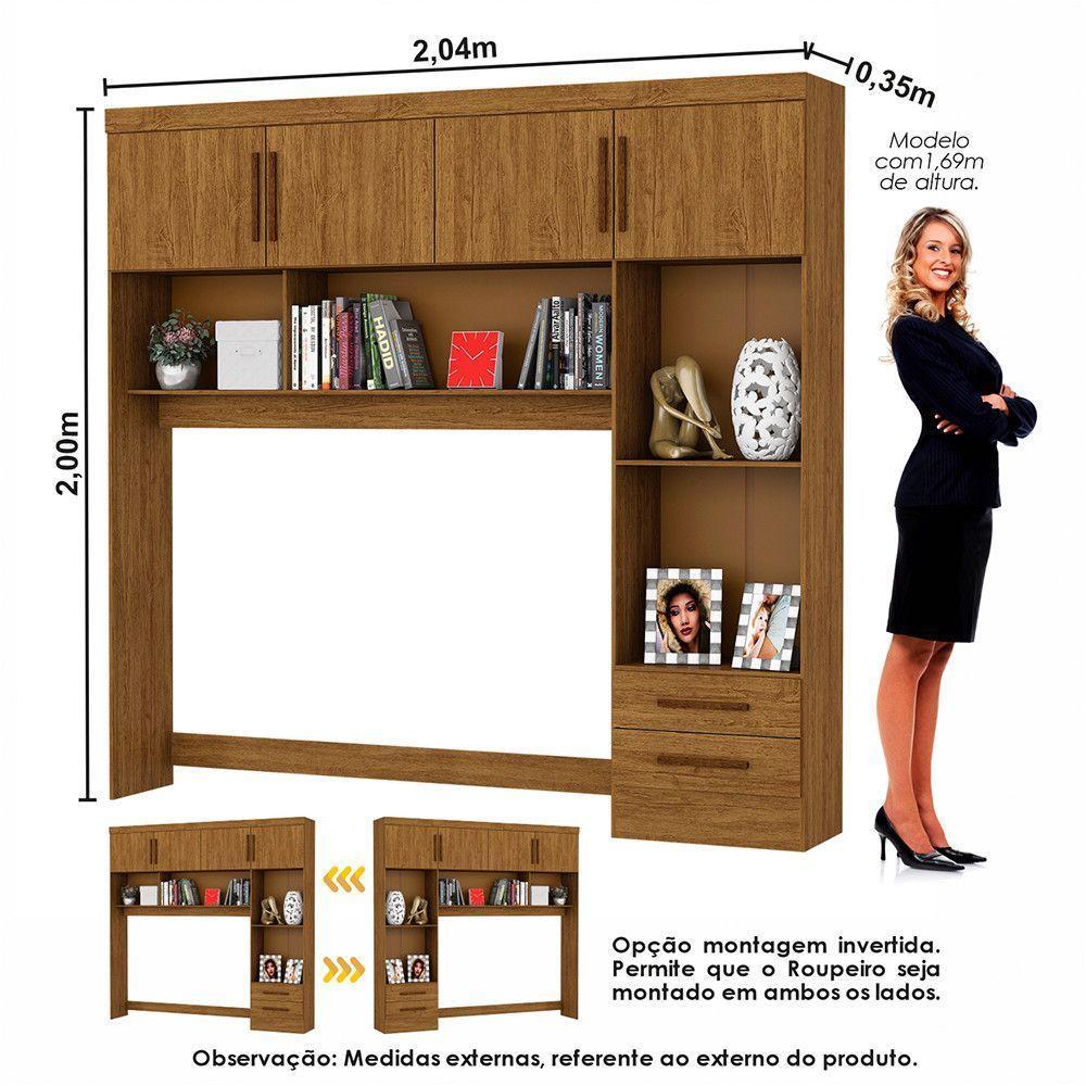 Guarda Roupa Casal Modulado 4 Portas com Cama Hércules 4 Portas e 4 Gavetas com Espelho Cinamomo - 3