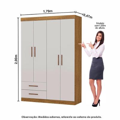 Guarda Roupa Casal Modulado Hercules 8 Portas 4 Gavetas Cinamomo com Off White MDP