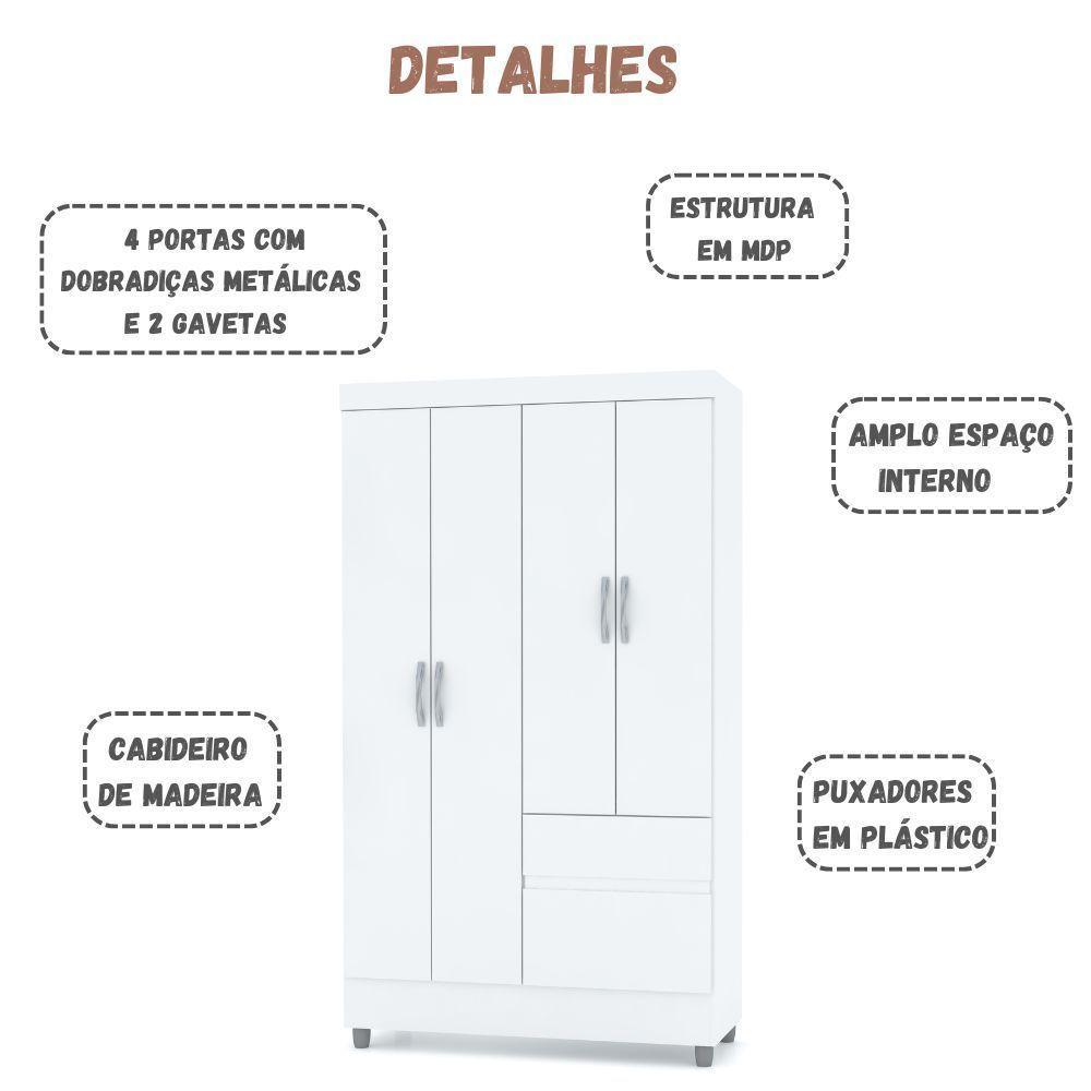 Guarda Roupa Solteiro Ideal Plus 4 Portas Branco Camarim Flex Vr - 5