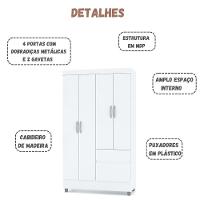 Guarda Roupa Solteiro Ideal Plus 4 Portas Branco Camarim Flex Vr - 5