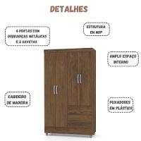 Guarda Roupa Solteiro Ideal Plus 4 Portas Imbuia Rústico Vr