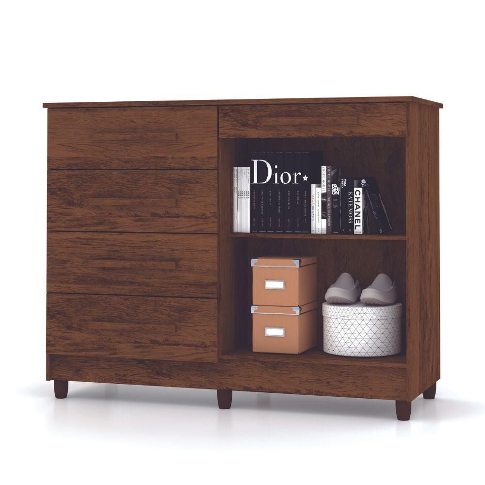 Cômoda Sapateira Sirius 2 Portas 5 Gavetas Cor:imbuia Rústico - 3