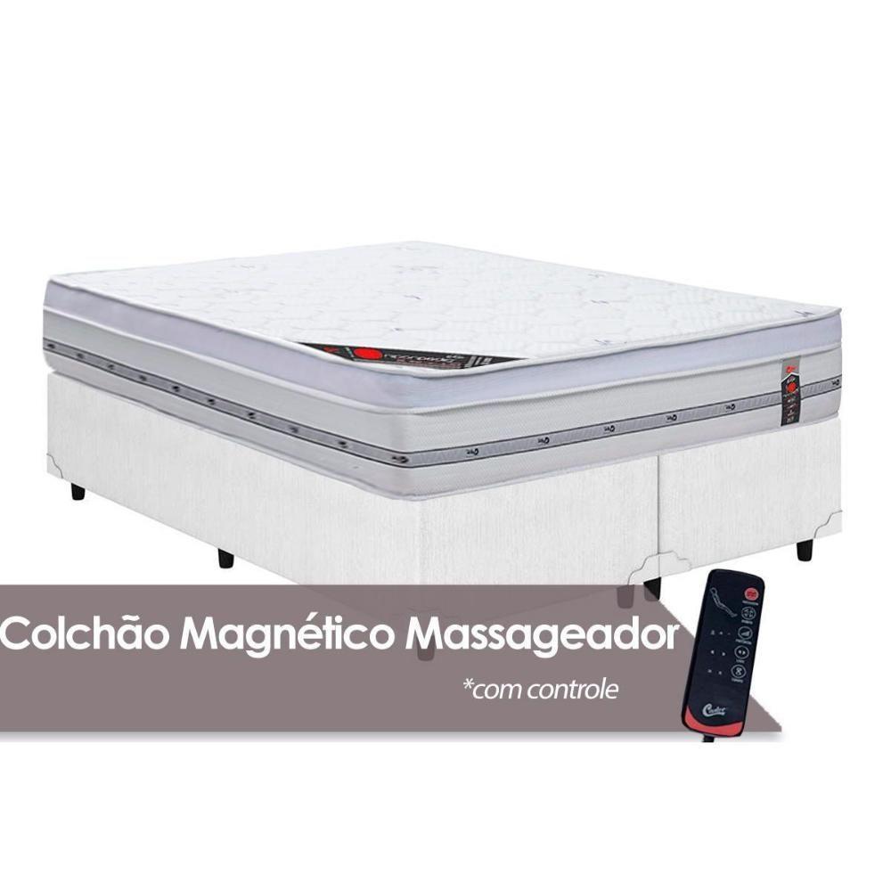 Cama Box King: Colchão C-vibro Massagem Castor Pocket Gold Star Niponpedic Magnético + Base Crc Courano White(193x203) - 1