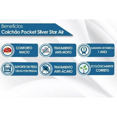 Cama Box King: Colchão Molas Ensacadas Castor Pocket Silver Star Air + Base Crc Suede Clean(193x203)