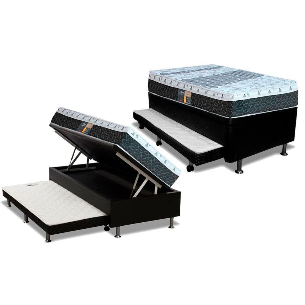 Cama Box Baú C-auxiliar Solteiro: Colchão Molas Castor Bonnel System Class + Base Crc Courano Black(88x188) - 1