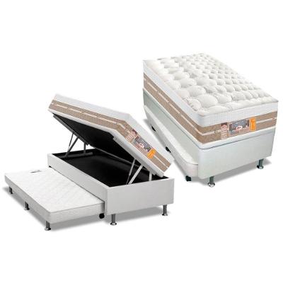 Cama Box Baú C-auxiliar Solteiro: Colchão Molas Castor Pocket Silver Star Air + Base Crc Courano Branco(88x188)