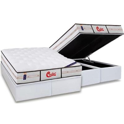 Cama Box Baú King: Colchão Molas Pocket Ensacadas Castor Gold Star Vitagel Class + Base Crc Courano White (193x203)