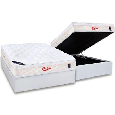 Cama Box Baú Casal: Colchão Molas Pocket Ensacadas Castor Gold Star Vitagel + Base Crc Courano White (138x188)