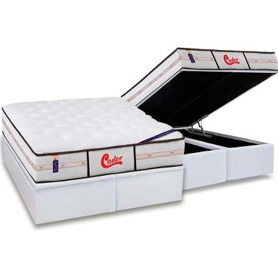 Cama Box Baú King: Colchão Molas Pocket Ensacadas Castor Gold Star Vitagel Classic + Base Crc Courano White (193x203)