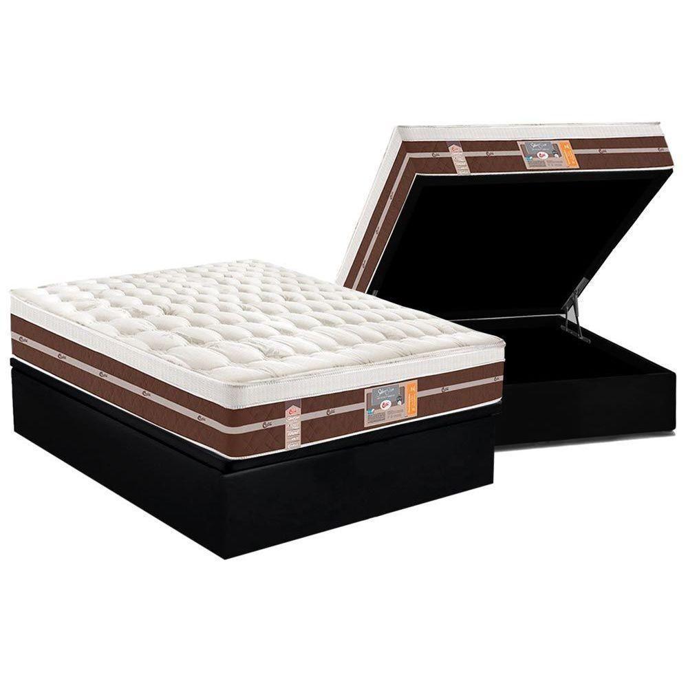 Cama Box Baú Casal: Colchão Molas Pocket Ensacadas Castor Silver Star Air Híbrido + Base Crc Courano Black (138x188) - 1