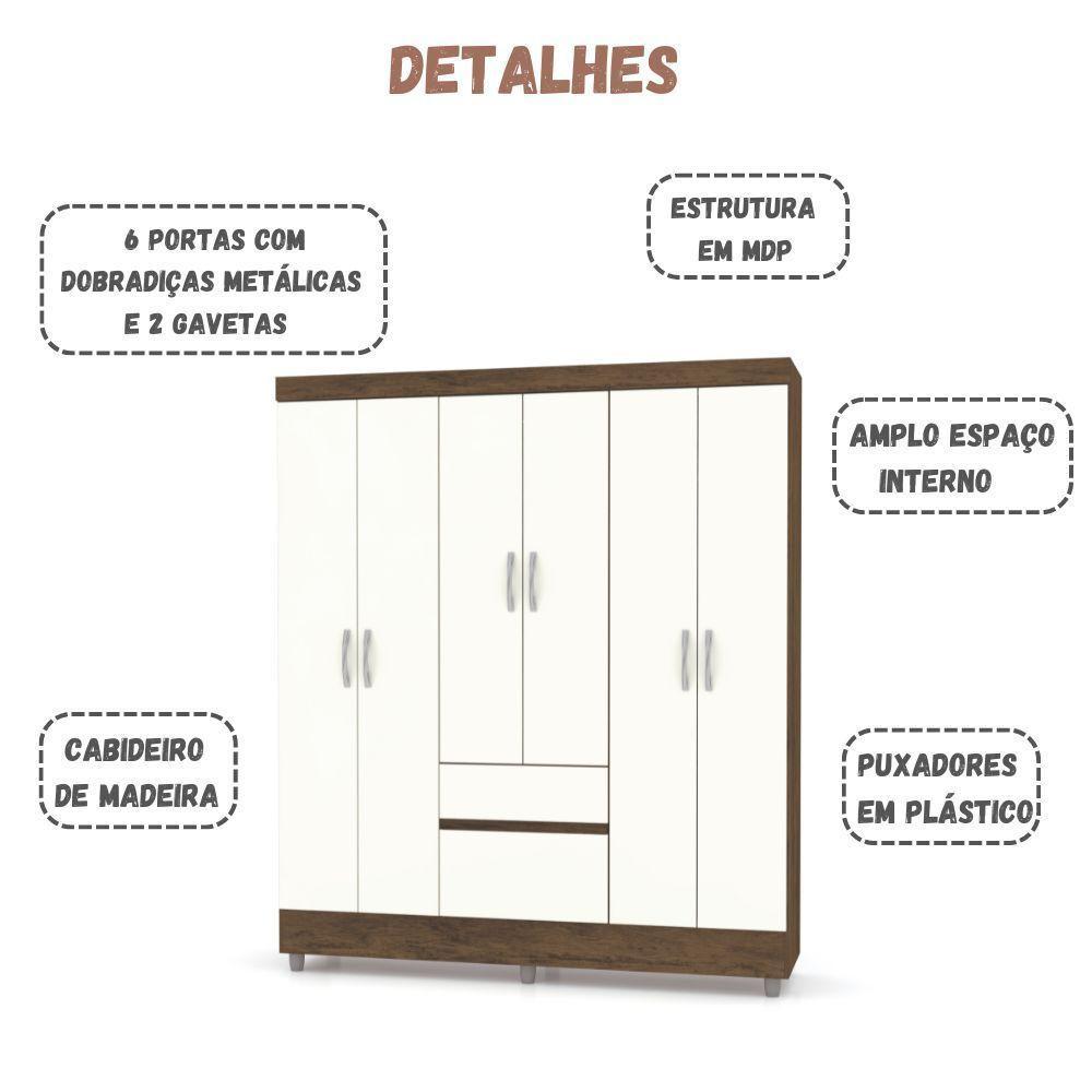 Guarda Roupa Solteiro Ideal Plus 6 Portas Imbuia Champanhe Vr - 4