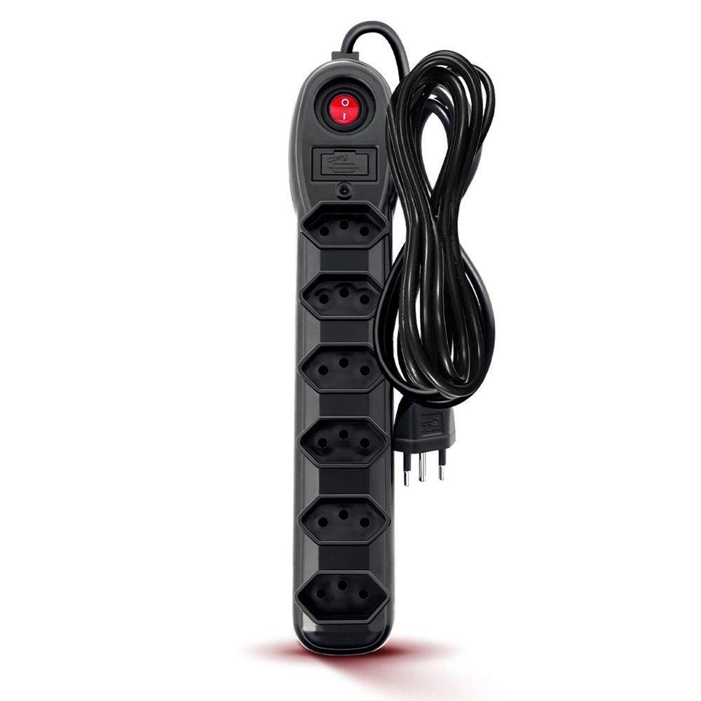 Filtro De Linha 6 Tomadas Pp 3x0,75 Comprimento 3 Metros 255 Preto - 1