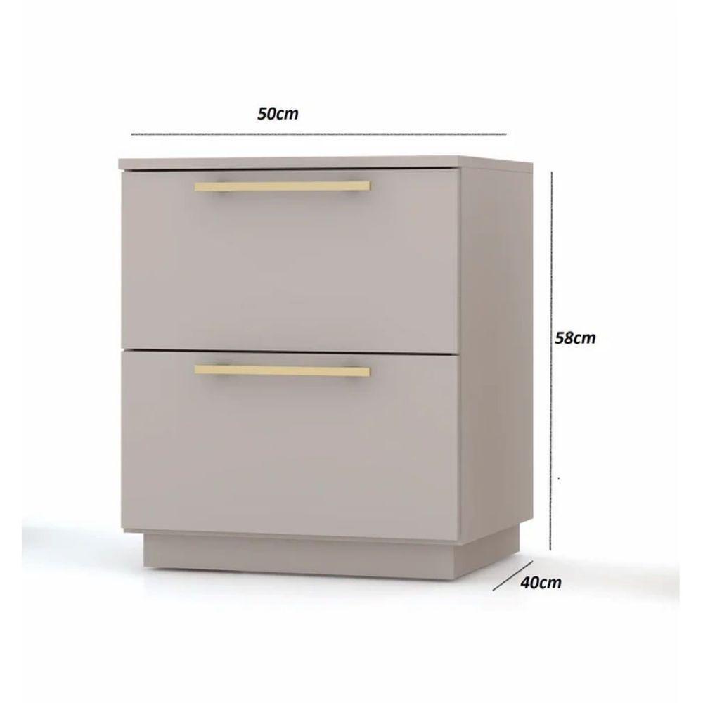 Mesa De Cabeceira 2 Gavetas Dubai Cor Fendi - Vila Rica - 2