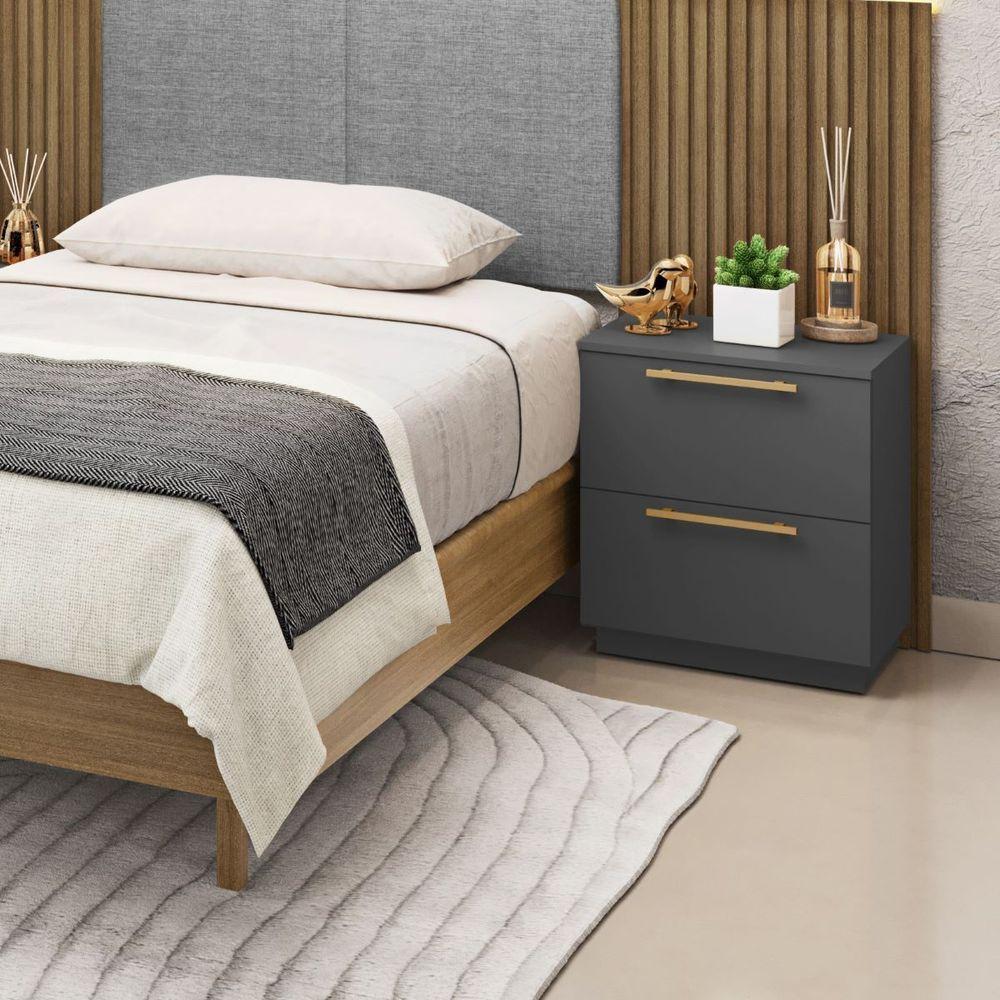 Mesa De Cabeceira 2 Gavetas Dubai Cor Alasca - Vila Rica - 3