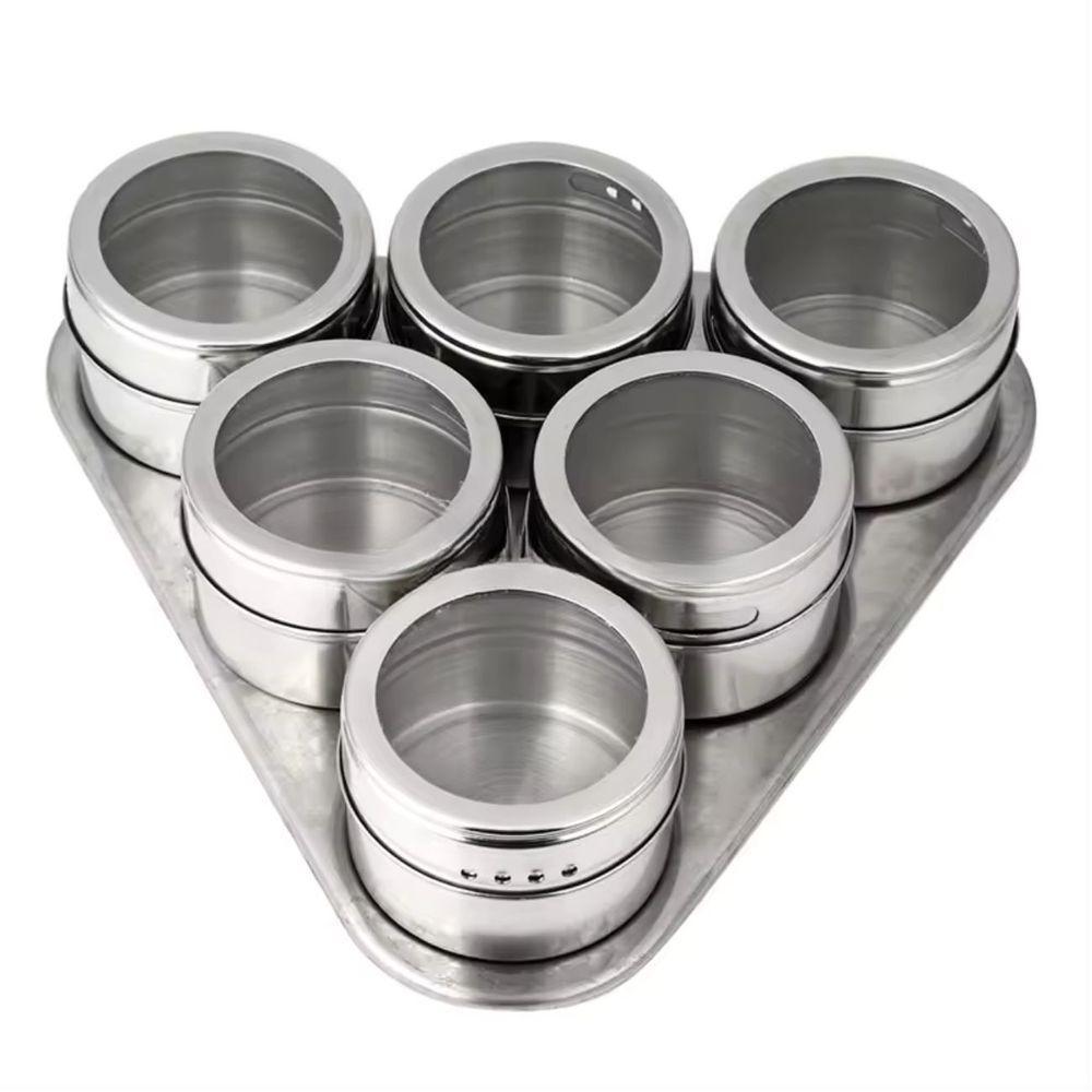 Porta Temperos Condimentos Magnético Inox 6 Potes Imantado - 1