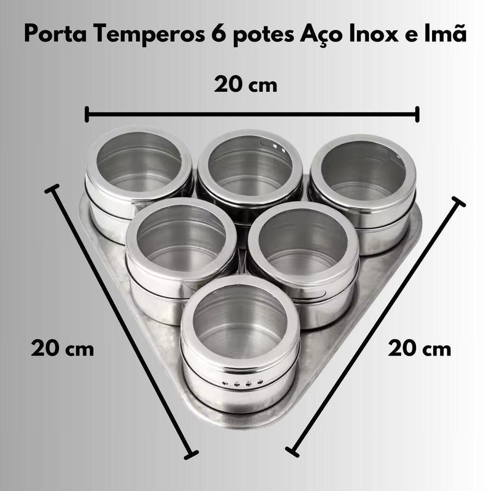Porta Temperos Condimentos Magnético Inox 6 Potes Imantado - 4