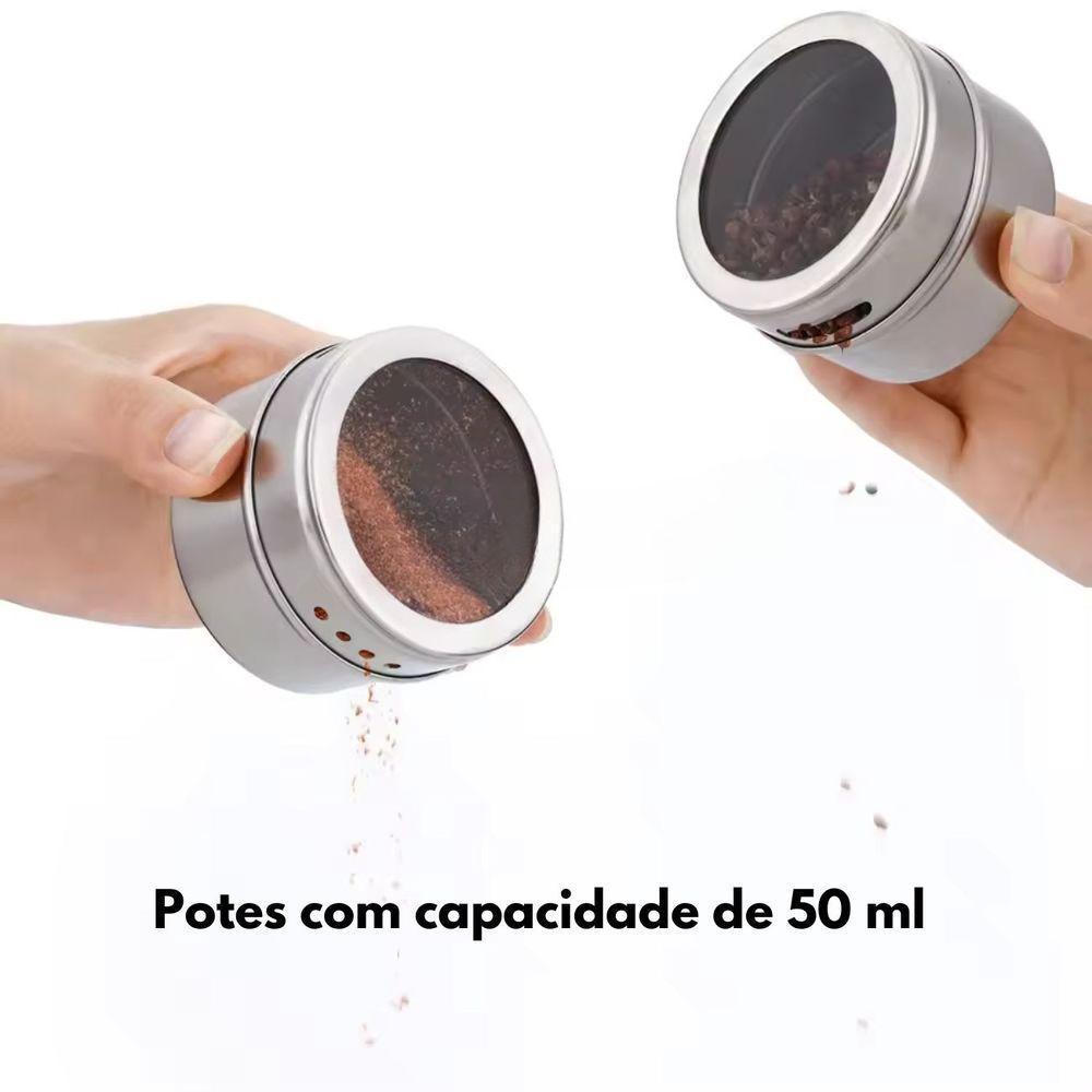 Porta Temperos Condimentos Magnético Inox 6 Potes Imantado - 6