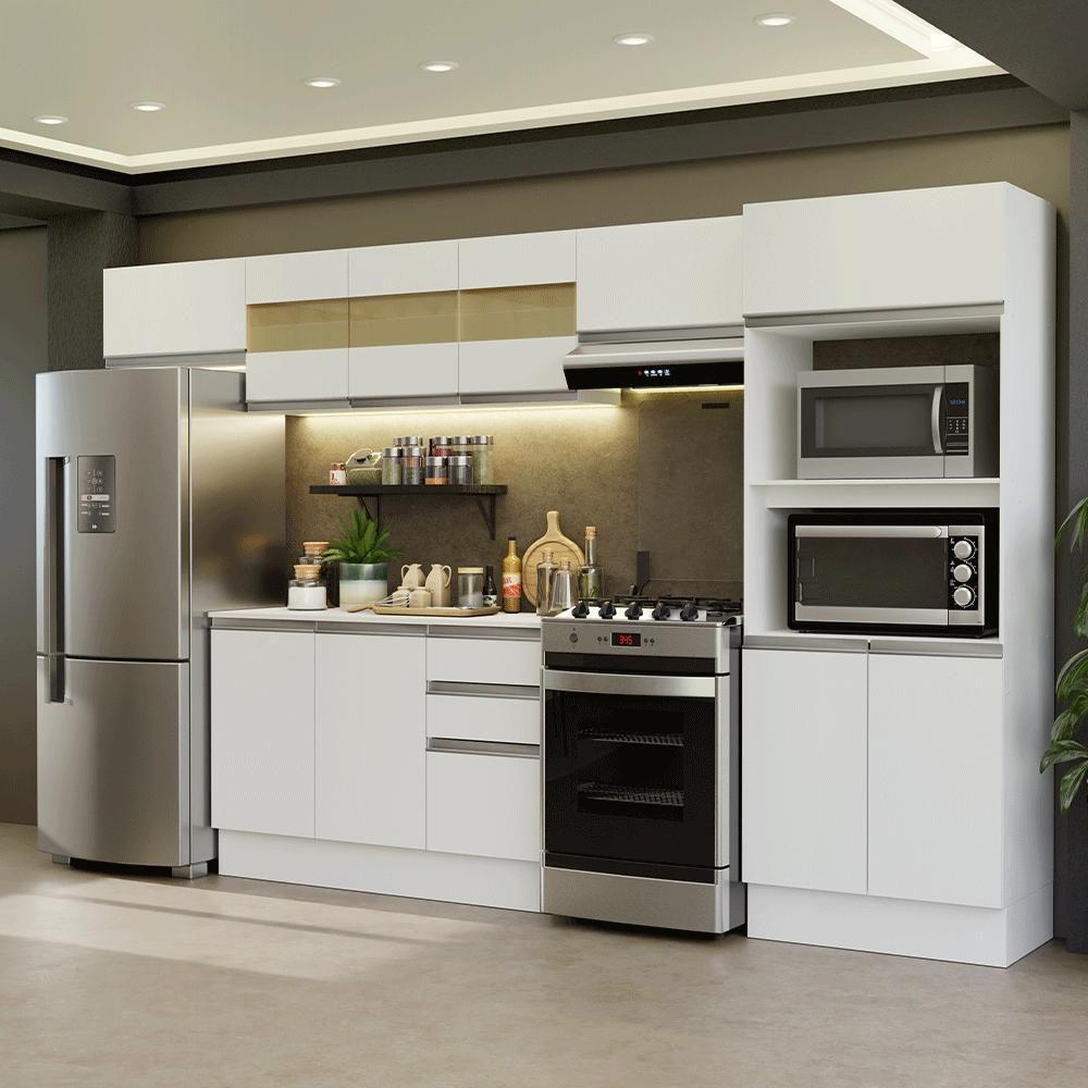 Armário De Cozinha Completa 100% MDF 310 Cm Smart 01 Xa Branco - 1