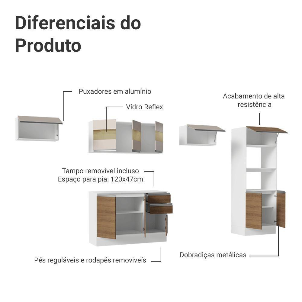 Armário De Cozinha Completa 100% MDF 310 Cm Smart 01 Xa Branco/Rustic/Crema - 3