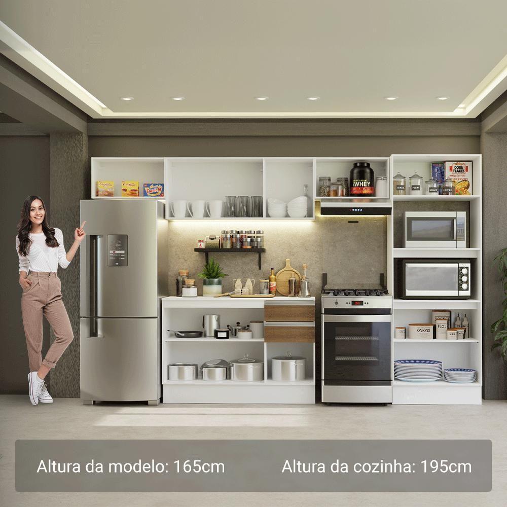 Armário De Cozinha Completa 100% MDF 310 Cm Smart 01 Xa Branco/Rustic/Crema - 4