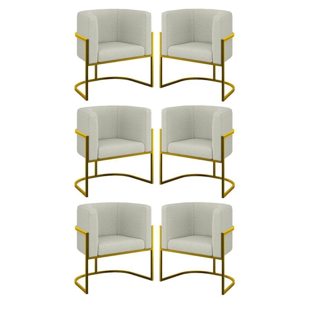 Kit 06 Poltronas Lua Sala Decorativa Base Ferro Gold Bouclê Bege - 1