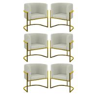 Kit 06 Poltronas Lua Sala Decorativa Base Ferro Gold Bouclê Bege - 1