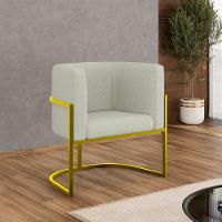 Kit 06 Poltronas Lua Sala Decorativa Base Ferro Gold Bouclê Bege - 2