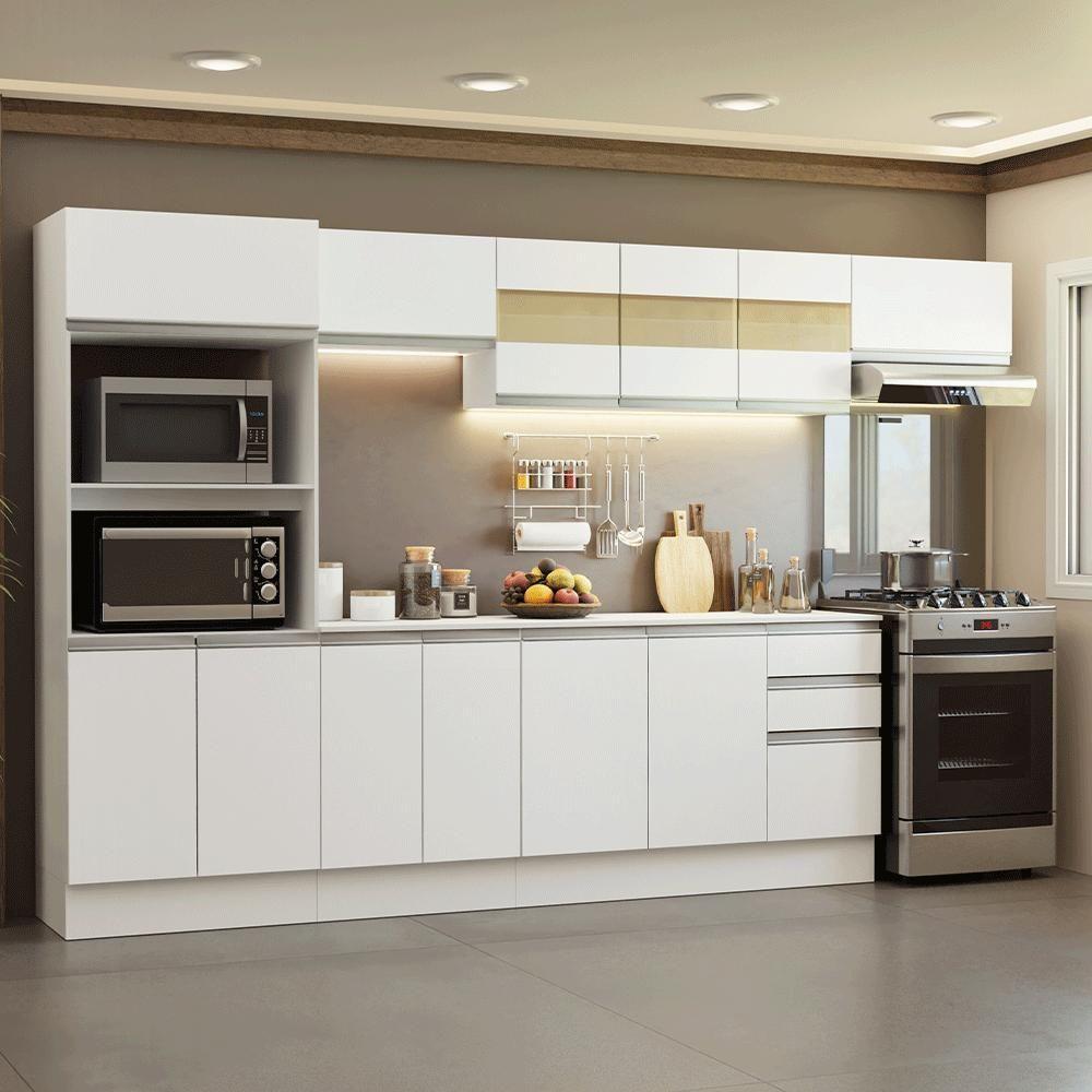 Armário De Cozinha Completa 100% MDF 310 Cm Smart 02 Branco - 1