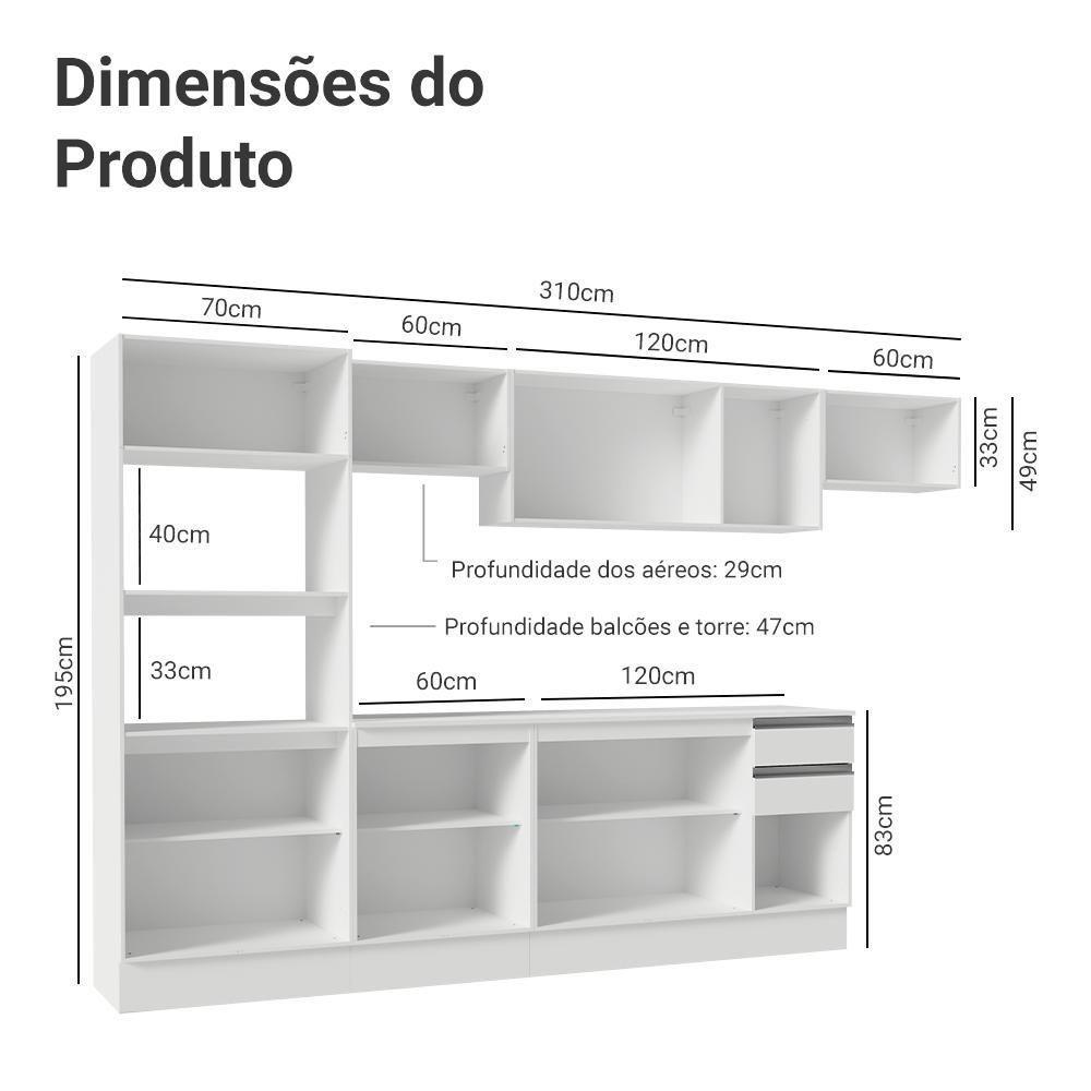 Armário De Cozinha Completa 100% MDF 310 Cm Smart 02 Branco - 3