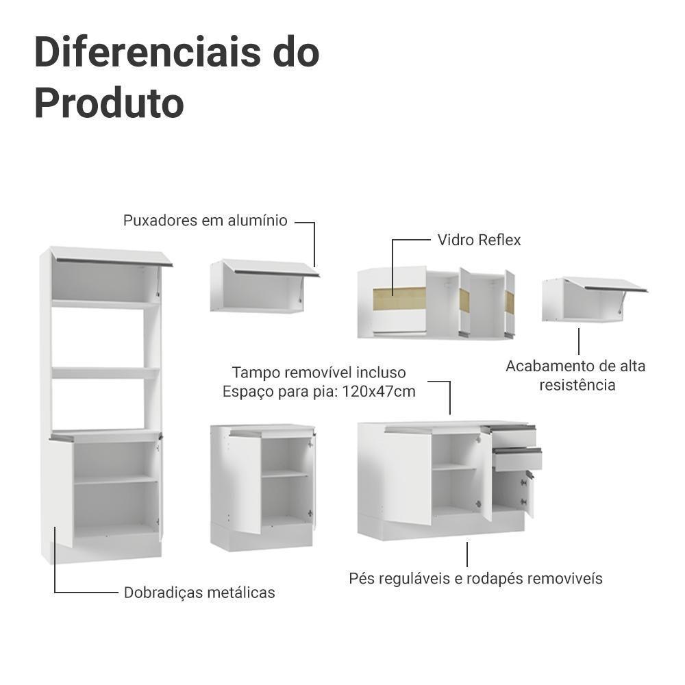 Armário De Cozinha Completa 100% MDF 310 Cm Smart 02 Branco - 5