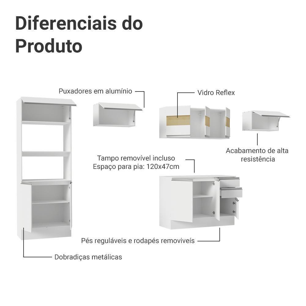 Armário De Cozinha Completa 100% MDF 310 Cm Smart 01 Branco - 5