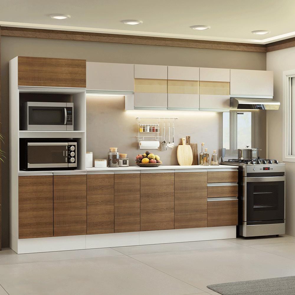 Armário De Cozinha Completa 100% MDF 310 Cm Smart 02 Branco/Rustic/Crema - 1