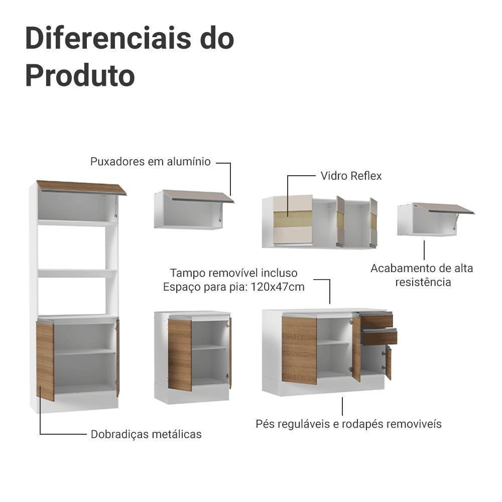 Armário De Cozinha Completa 100% MDF 310 Cm Smart 02 Branco/Rustic/Crema - 5