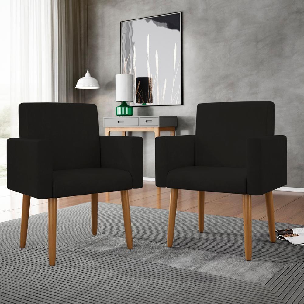 Kit 2 Poltronas Cadeira Recepção Nina Com Puff Balaqui Decor Preto - 2