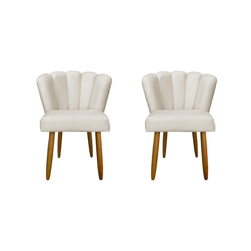 Kit 02 Cadeiras Para Mesa De Jantar Flor Pés Palito Balaqui Decor Bege - 1